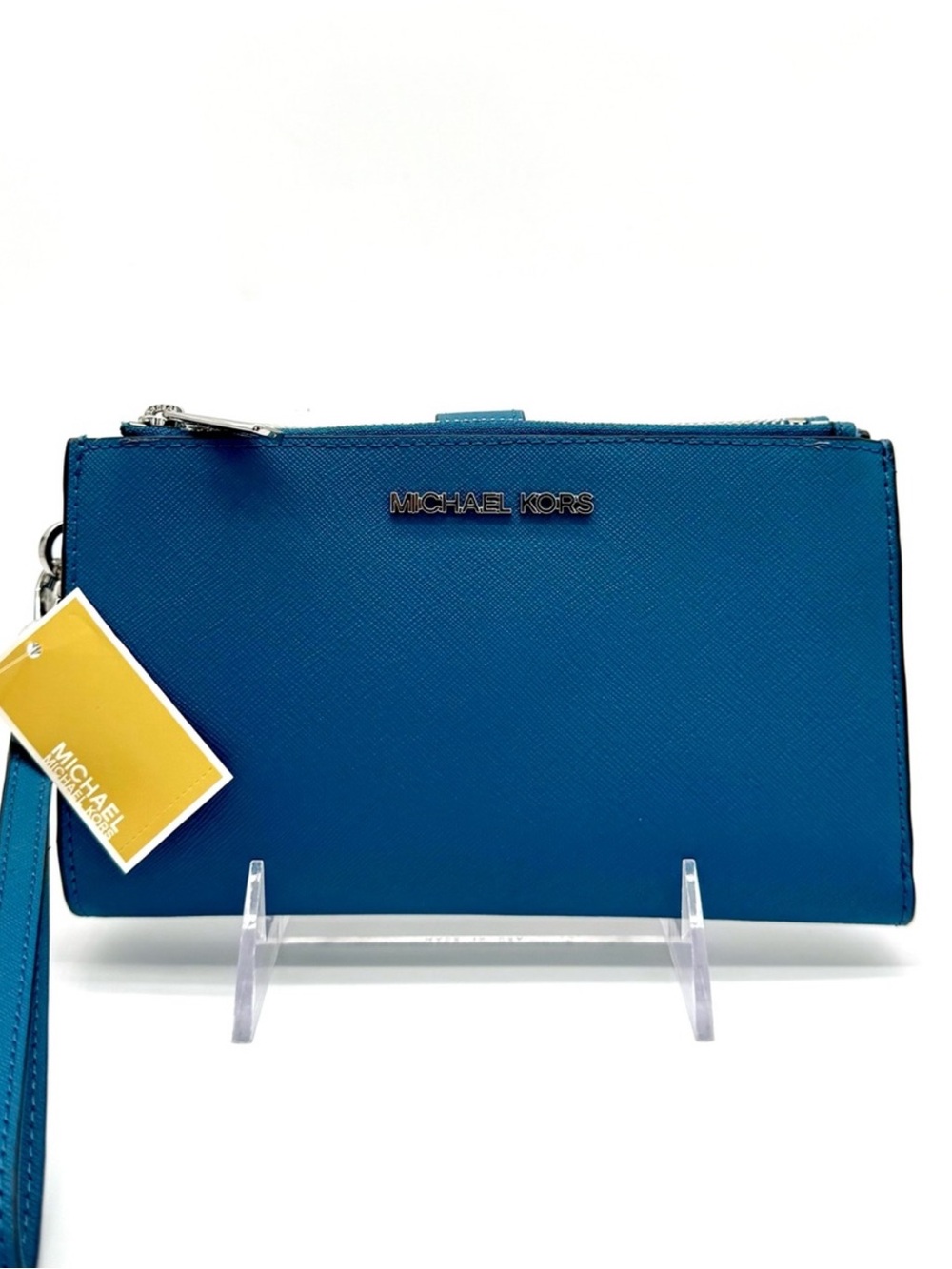 Michael Kors Large Jet Set Travel Logo Double Zip Wallet Teal